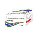 Box and strip of Anash-P Tablets for pain and inflammation relief, featuring Aceclofenac and Paracetamol.